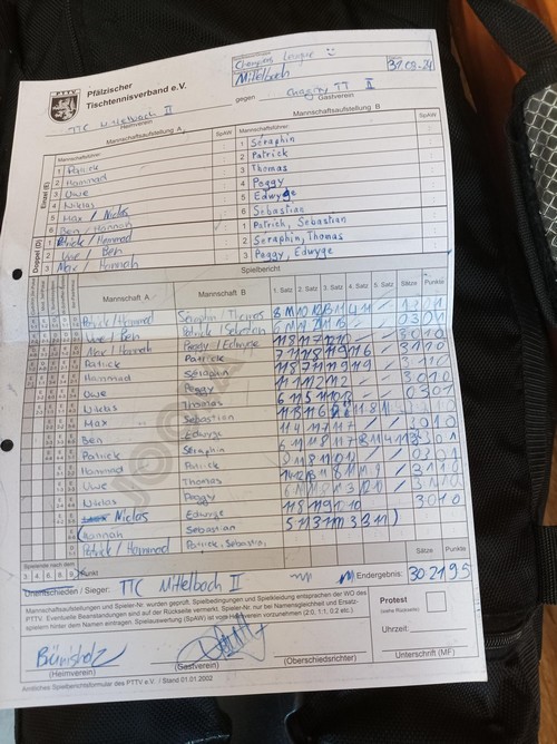 Feuille de rencontre Mittelbach 1 - Chagny TT 1